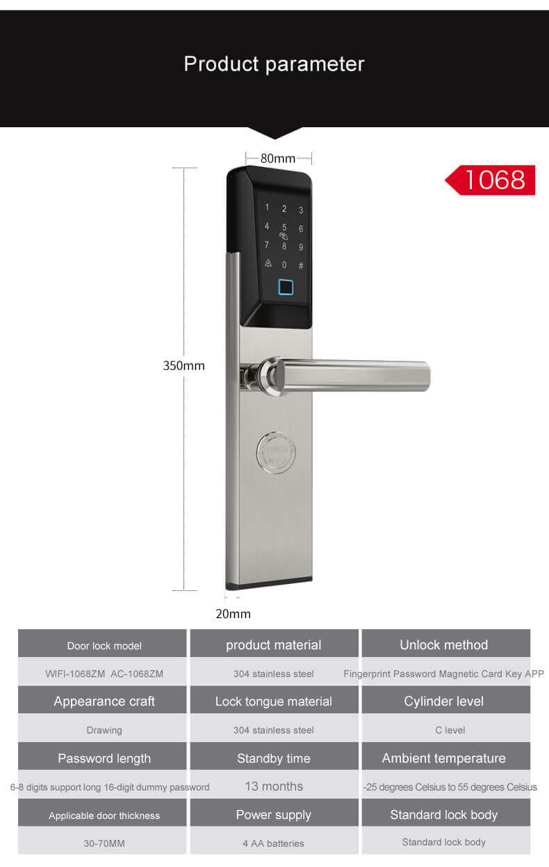 Kunci Pintu Depan Pemindai Jempol Dengan Aplikasi Seluler Android SL-F1068
