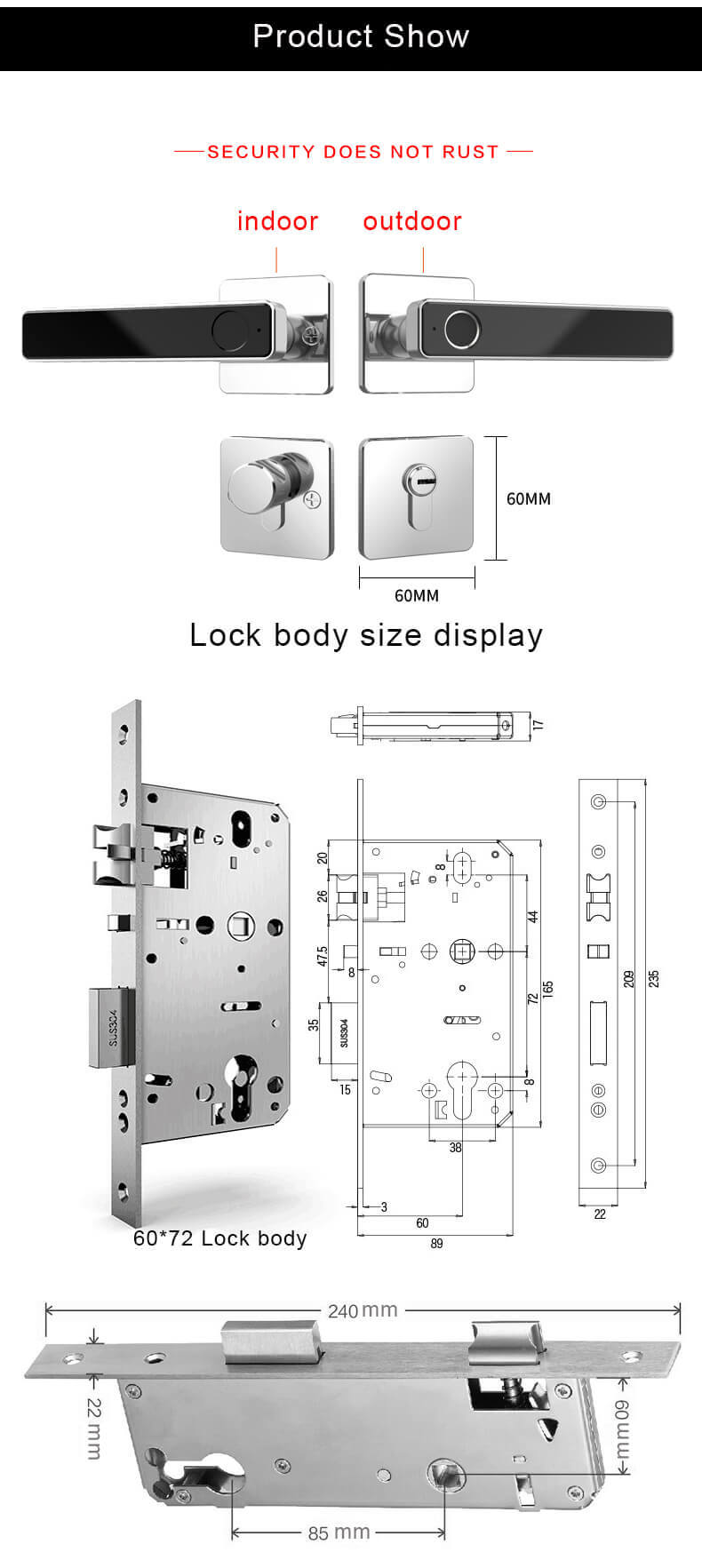 Βιομετρική λαβή πόρτας δακτυλικών αποτυπωμάτων Εισάγετε κλειδαριά για πόρτα Hourse SL-F2019