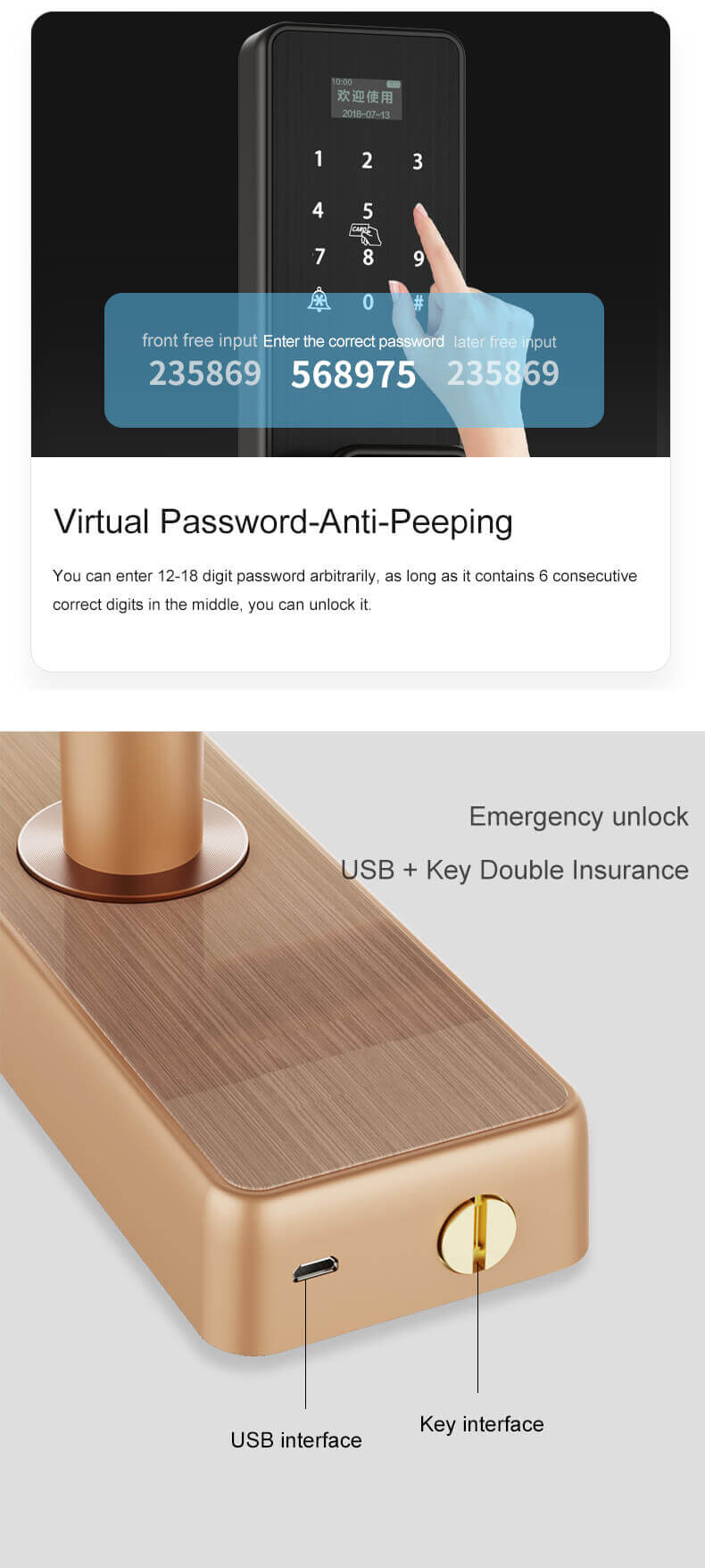 Keyless Thumbprint Biometric Door Lock For Home Door SL-FD9U