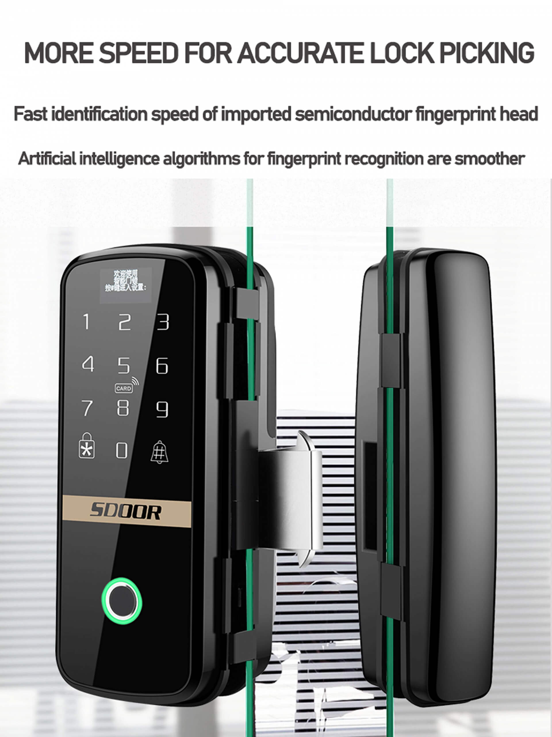 WIFI Smart Office Glass Door Lock With Key Card Fingerprint Unlock OL-B09