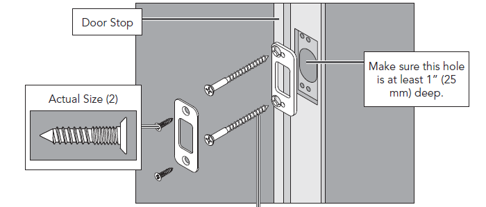 Instale el cerradero y el cerradero de refuerzo en el marco de la puerta